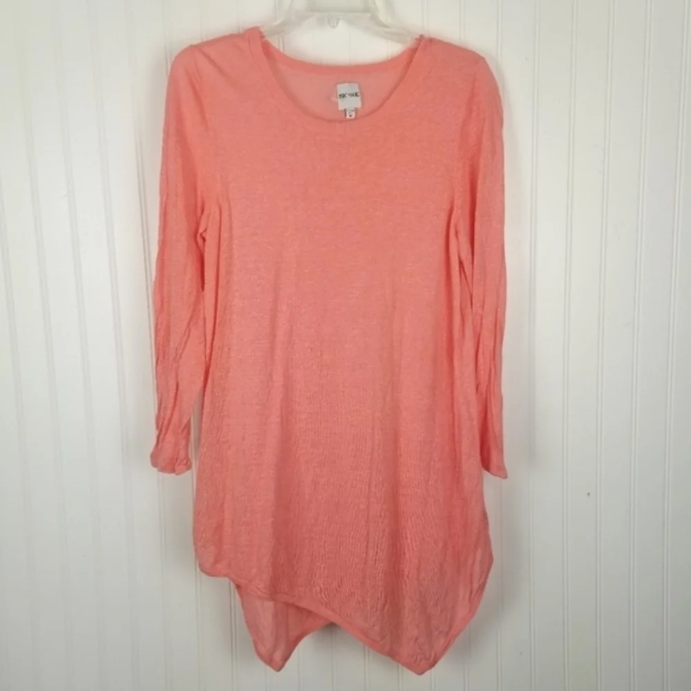 NIC+ZOE Womens Linen Viscose Long Sleeve Asymmetrical Hem Tunic Top Sweater Sz M